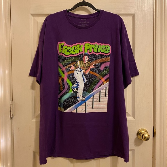Retro 90s Fresh Prince Will Smith Purple Neon Green Tee - Picture 2 of 5